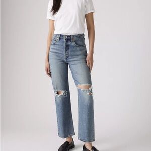 Levi's Light Blue Ripped Straight Leg Jeans